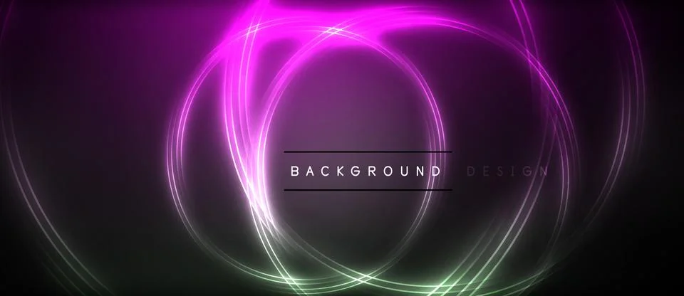 Neon glowing circle rays, light round lines in the dark, planet style neon wave Stock Illustration
