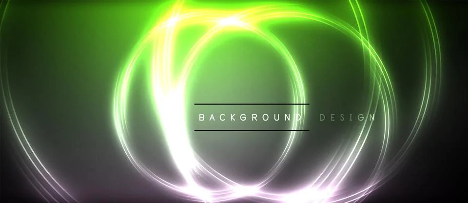 Neon glowing circle rays, light round lines in the dark, planet style neon wave 스톡 일러스트