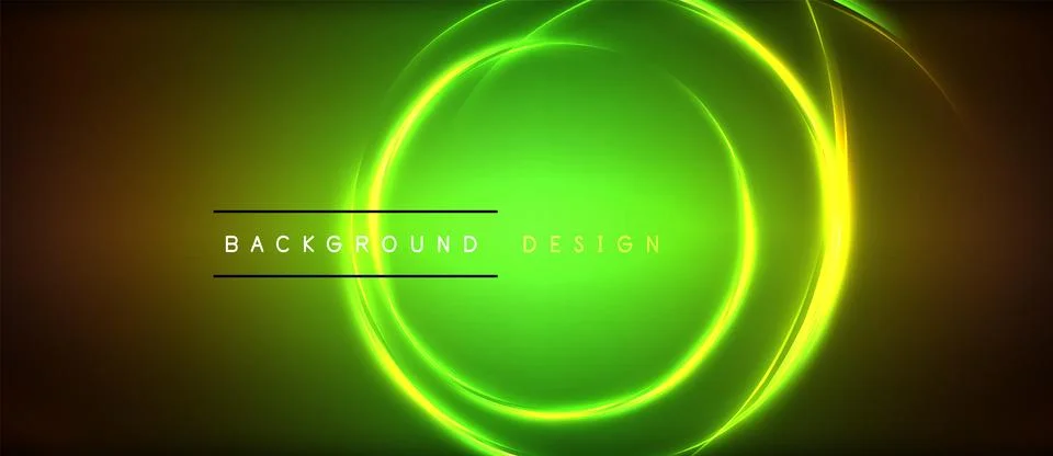 Neon glowing circle rays, light round lines in the dark, planet style neon wave Stock Illustration