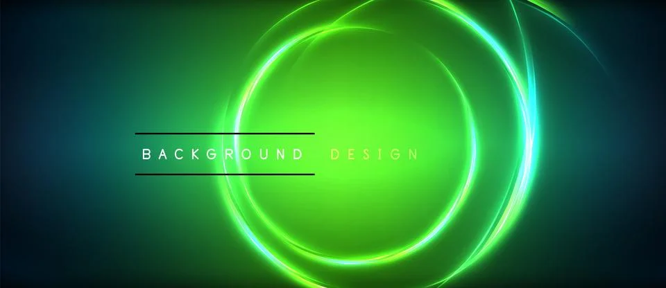 Neon glowing circle rays, light round lines in the dark, planet style neon wave Illustrazione stock