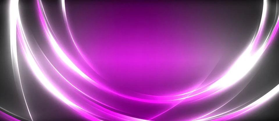 Neon glowing circle rays, light round lines in the dark, planet style neon wave Stock Illustration