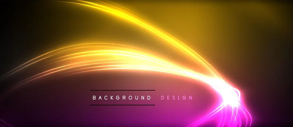 Neon glowing circle rays, light round lines in the dark, planet style neon wave Stock Illustration