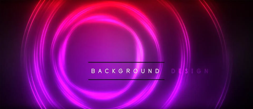 Neon glowing circle rays, light round lines in the dark, planet style neon wave Illustrazione stock