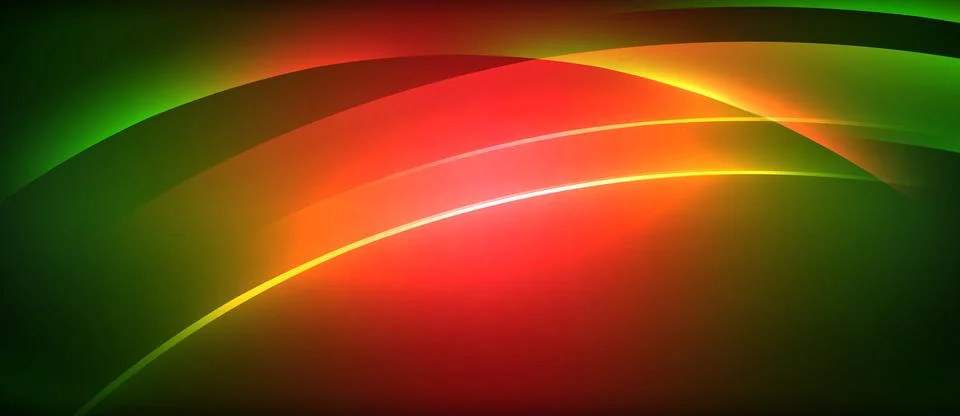 Neon glowing circle rays, light round lines in the dark, planet style neon wave イラスト素材