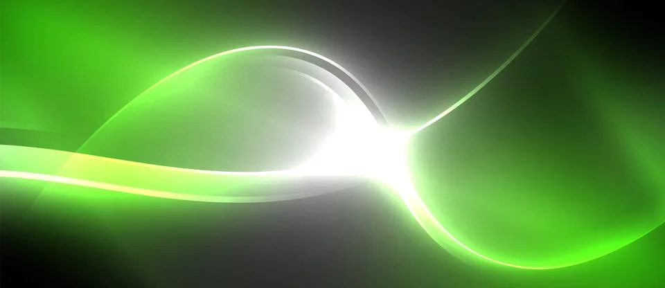 Neon glowing circle rays, light round lines in the dark, planet style neon wave Stock Illustration