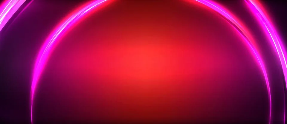 Neon glowing circle rays, light round lines in the dark, planet style neon wave Illustrazione stock