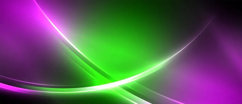 Neon glowing circle rays, light round lines in the dark, planet style neon wave Illustrazione stock