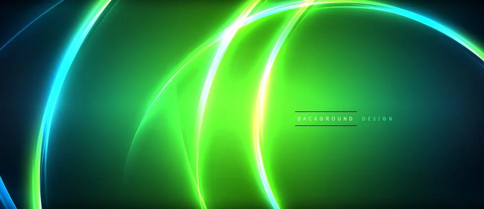 Neon glowing circle rays, light round lines in the dark, planet style neon wave Illustrazione stock
