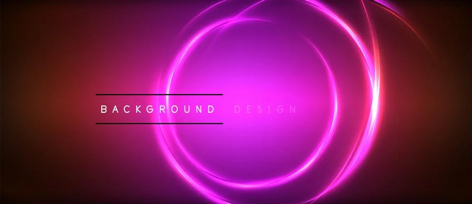Neon glowing circle rays, light round lines in the dark, planet style neon wave Stock Illustration