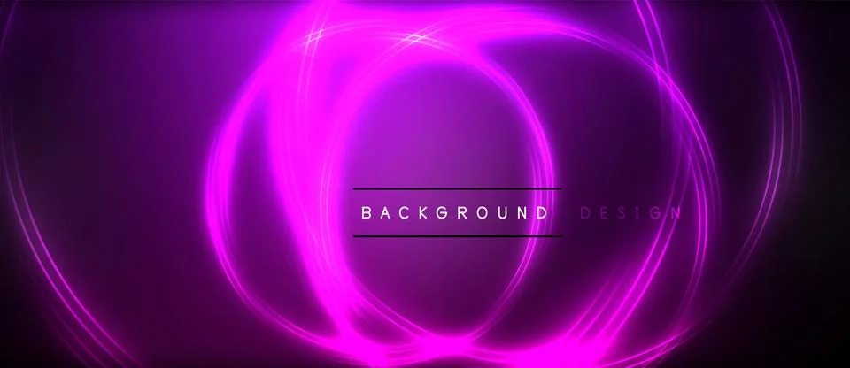 Neon glowing circle rays, light round lines in the dark, planet style neon wave Stock Illustration