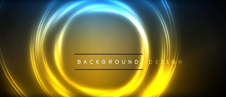 Neon glowing circle rays, light round lines in the dark, planet style neon wave Illustrazione stock