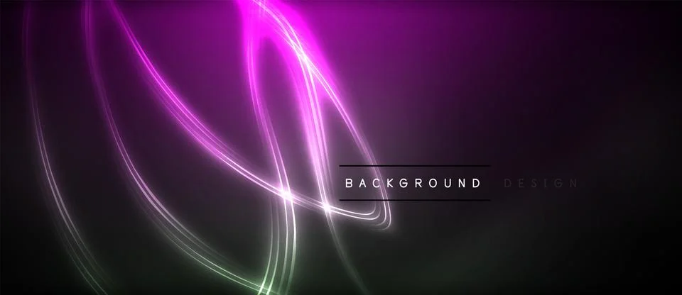 Neon glowing circle rays, light round lines in the dark, planet style neon wave Stock Illustration
