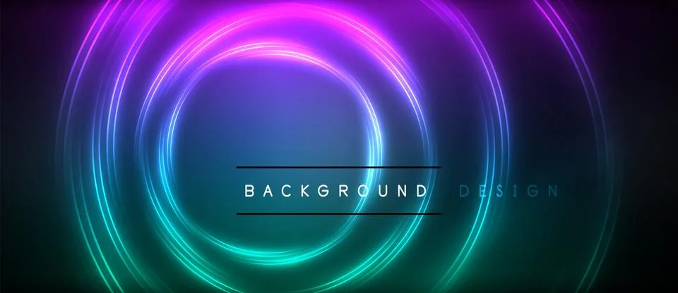 Neon glowing circle rays, light round lines in the dark, planet style neon wave Illustrazione stock