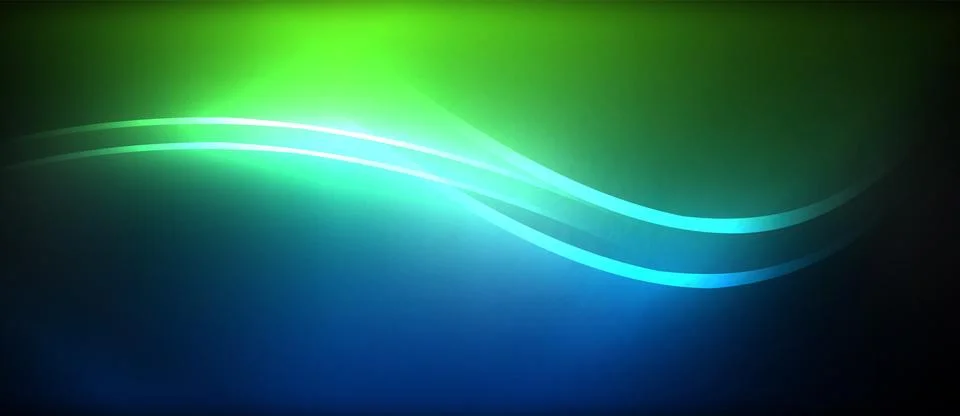 Neon glowing circle rays, light round lines in the dark, planet style neon wave Stock Illustration