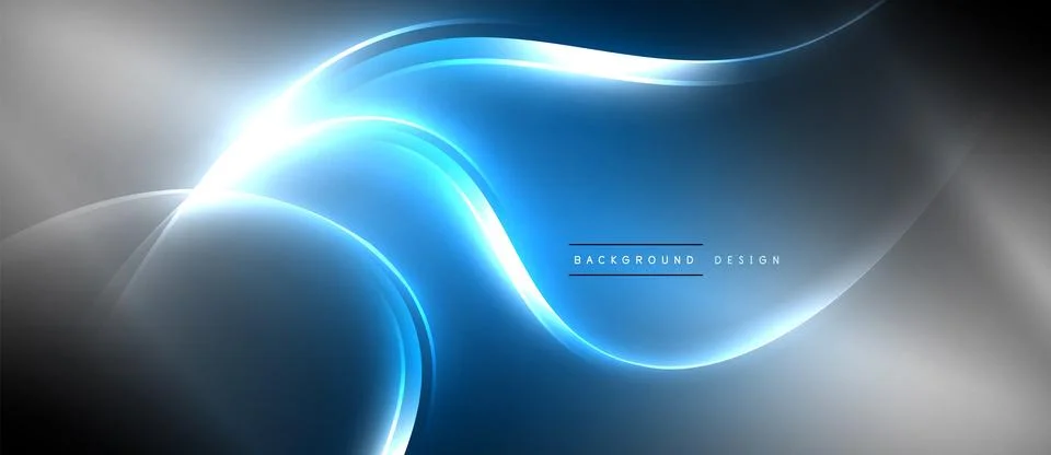 Neon glowing circle rays, light round lines in the dark, planet style neon wave Stock Illustration