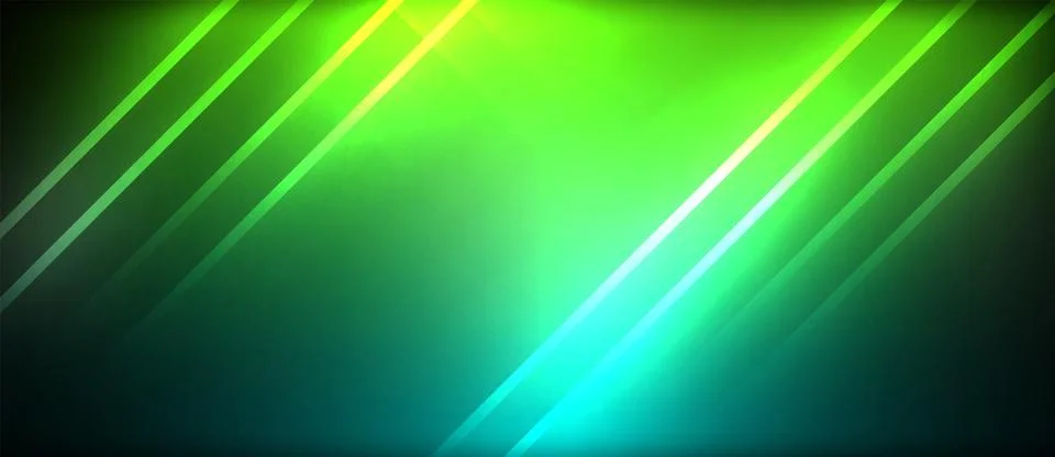 Neon glowing circle rays, light round lines in the dark, planet style neon wave Stock Illustration