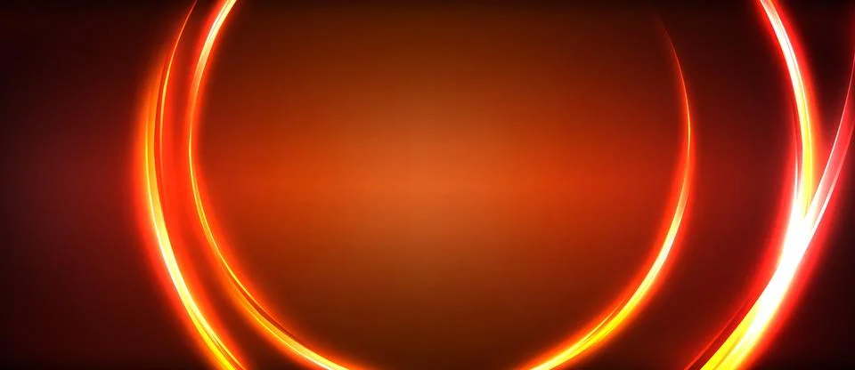 Neon glowing circle rays, light round lines in the dark, planet style neon wave Illustrazione stock