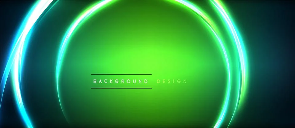 Neon glowing circle rays, light round lines in the dark, planet style neon wave Illustrazione stock