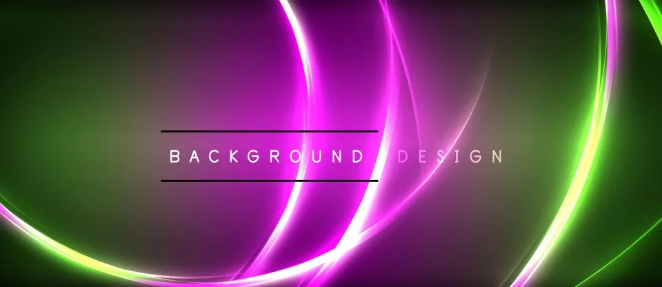 Neon glowing circle rays, light round lines in the dark, planet style neon wave Stock Illustration