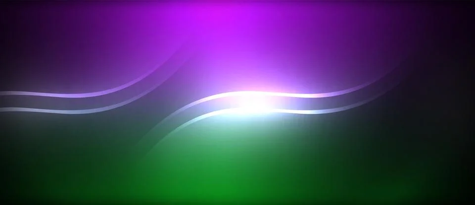 Neon glowing circle rays, light round lines in the dark, planet style neon wave Illustrazione stock
