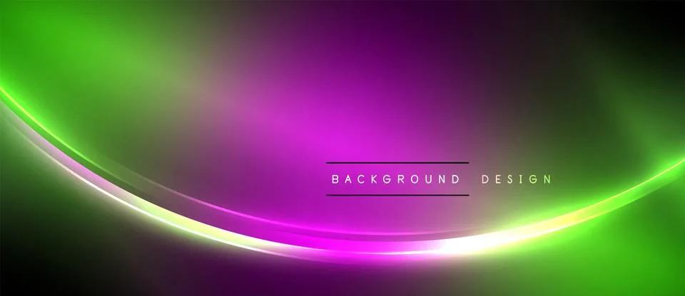 Neon glowing circle rays, light round lines in the dark, planet style neon wave Stock Illustration