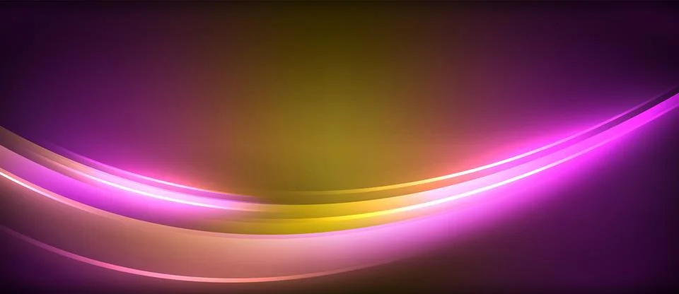 Neon glowing circle rays, light round lines in the dark, planet style neon wave Stock Illustration