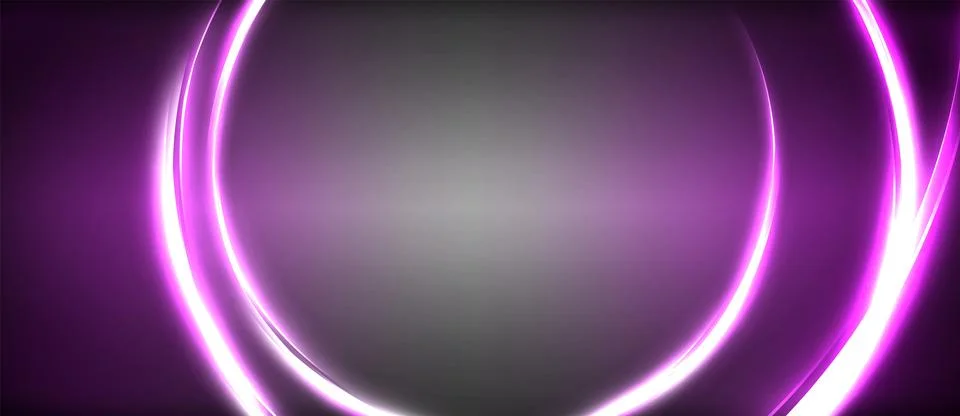 Neon glowing circle rays, light round lines in the dark, planet style neon wave Stock Illustration