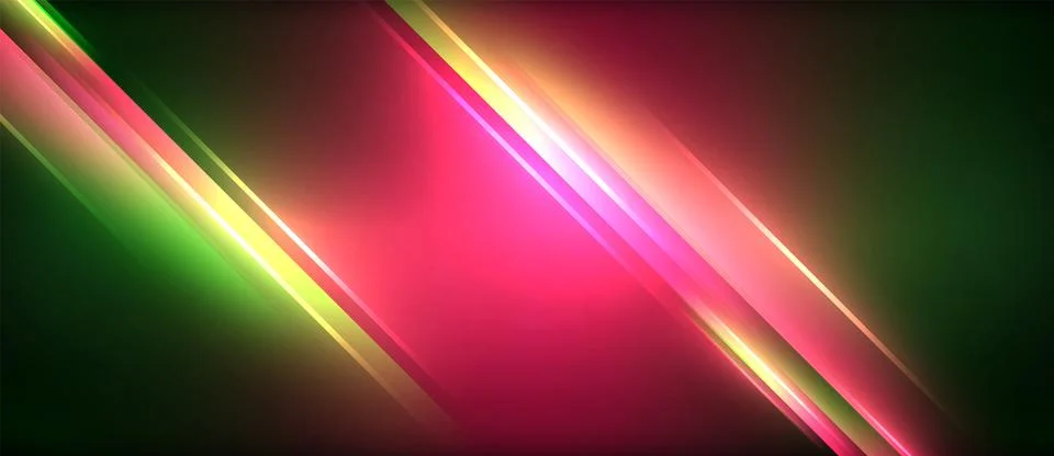 Neon glowing circle rays, light round lines in the dark, planet style neon wave Stock Illustration