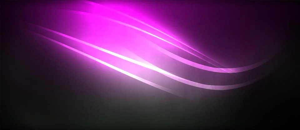 Neon glowing circle rays, light round lines in the dark, planet style neon wave Stock Illustration