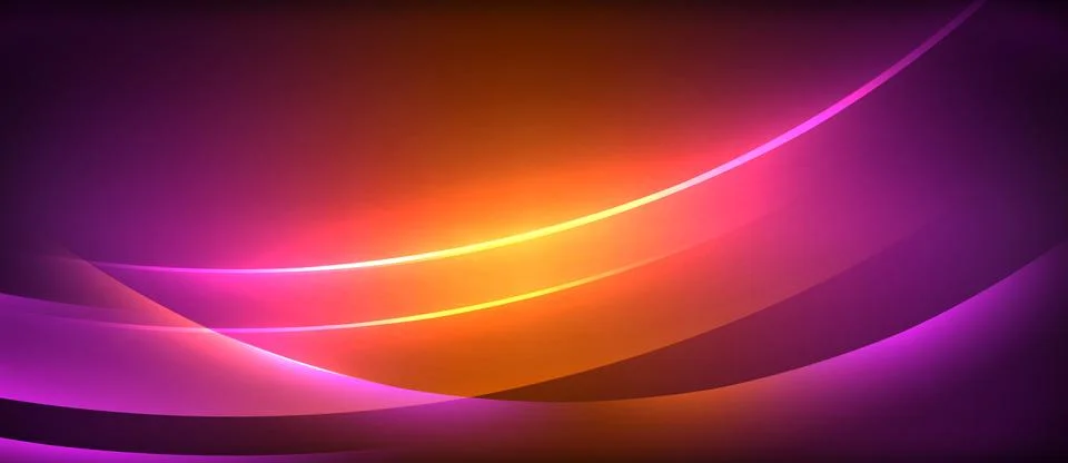 Neon glowing circle rays, light round lines in the dark, planet style neon wave Illustrazione stock