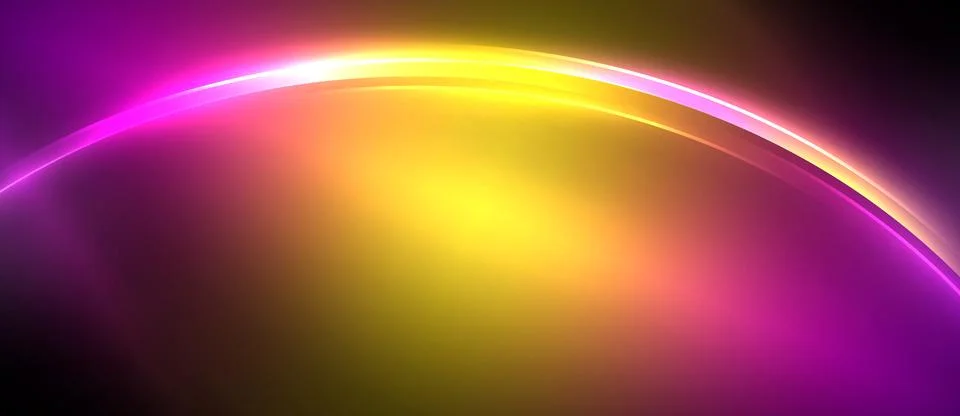 Neon glowing circle rays, light round lines in the dark, planet style neon wave Stock Illustration