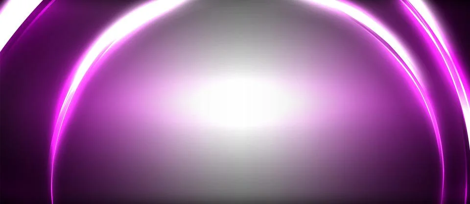 Neon glowing circle rays, light round lines in the dark, planet style neon wave Illustrazione stock