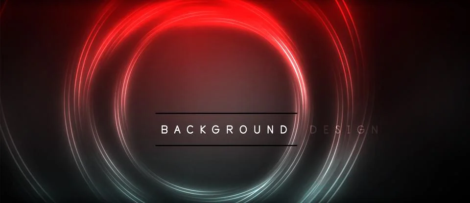 Neon glowing circle rays, light round lines in the dark, planet style neon wave Illustrazione stock