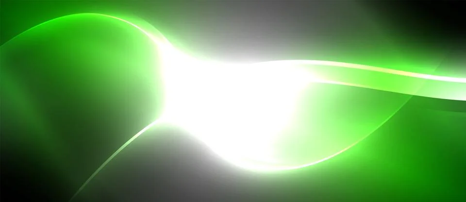 Neon glowing circle rays, light round lines in the dark, planet style neon wave Stock Illustration