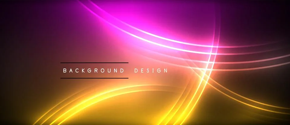 Neon glowing circle rays, light round lines in the dark, planet style neon wave Stock Illustration