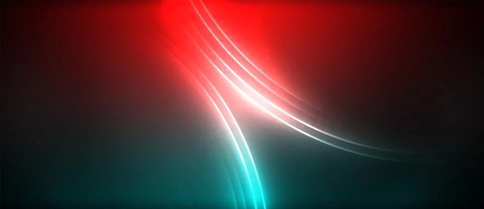 Neon glowing circle rays, light round lines in the dark, planet style neon wave Stock Illustration