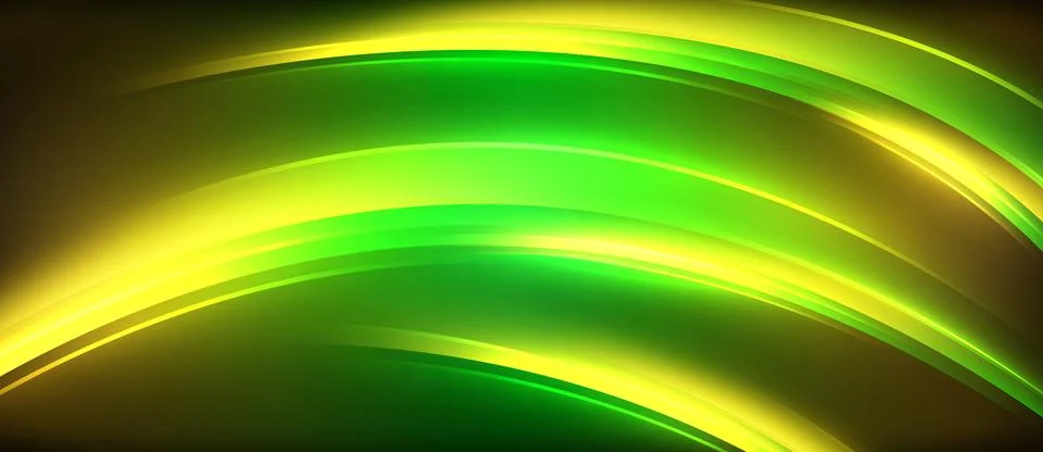 Neon glowing circle rays, light round lines in the dark, planet style neon wave Stock Illustration