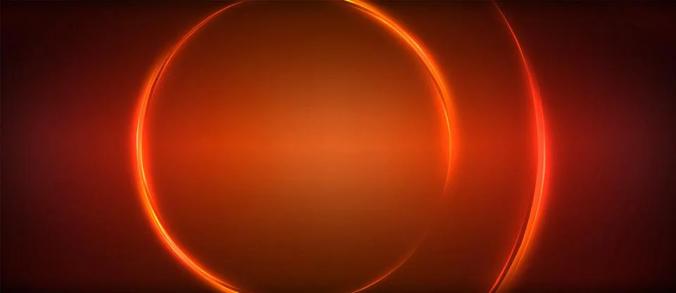Neon glowing circle rays, light round lines in the dark, planet style neon wave Illustrazione stock
