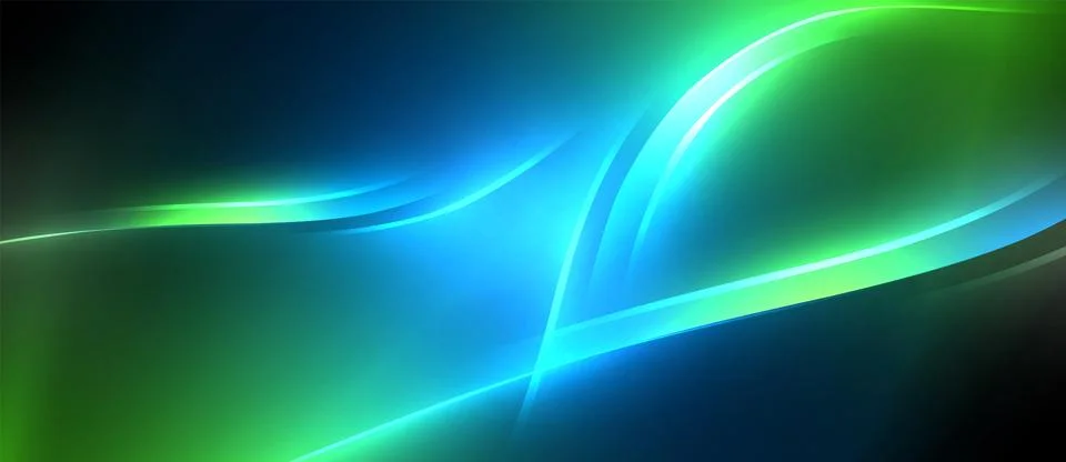 Neon glowing circle rays, light round lines in the dark, planet style neon wave Illustrazione stock