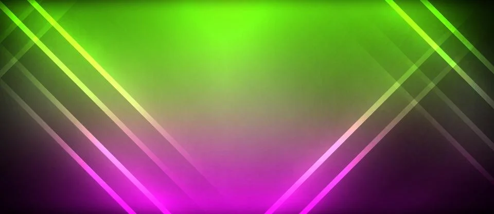 Neon glowing circle rays, light round lines in the dark, planet style neon wave Stock Illustration