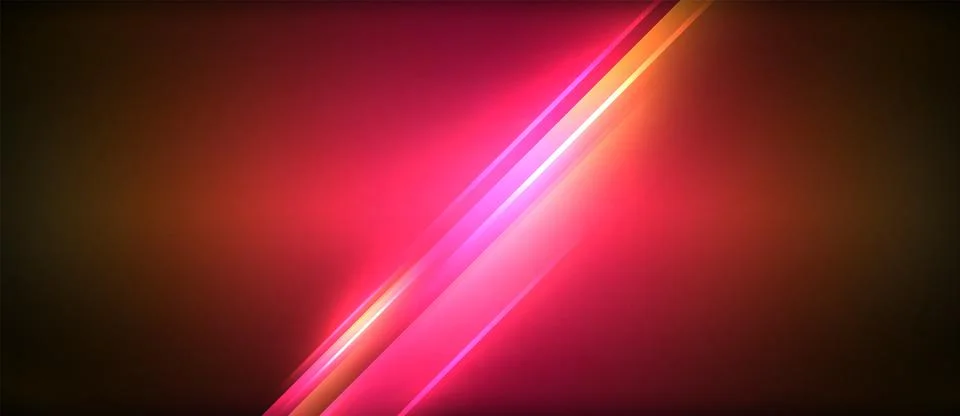 Neon glowing circle rays, light round lines in the dark, planet style neon wave Stock Illustration