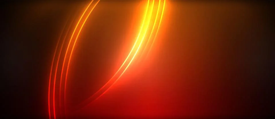 Neon glowing circle rays, light round lines in the dark, planet style neon wave Stock Illustration