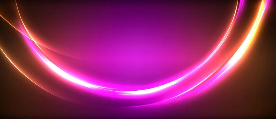Neon glowing circle rays, light round lines in the dark, planet style neon wave Illustrazione stock