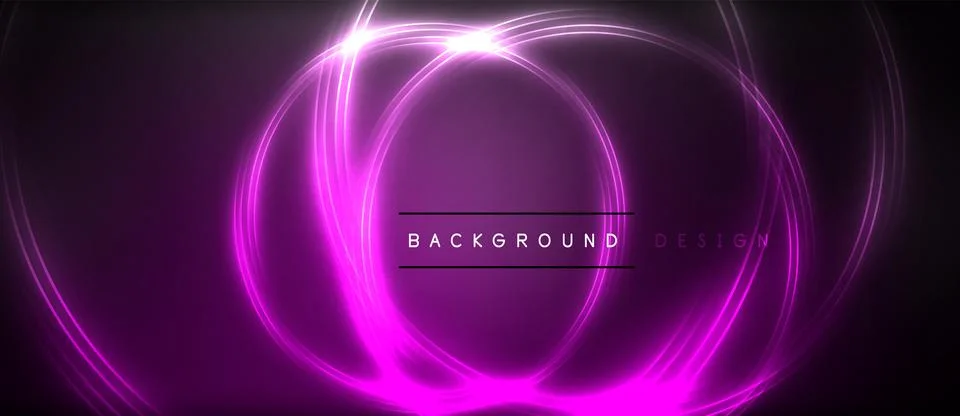 Neon glowing circle rays, light round lines in the dark, planet style neon wave Stock Illustration