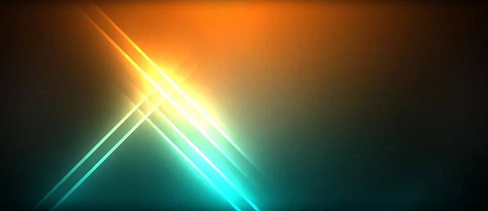 Neon glowing circle rays, light round lines in the dark, planet style neon wave Stock Illustration