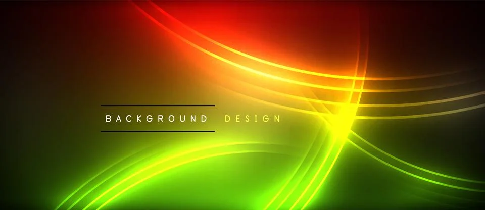 Neon glowing circle rays, light round lines in the dark, planet style neon wave Stock Illustration