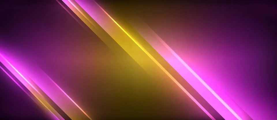 Neon glowing circle rays, light round lines in the dark, planet style neon wave Stock Illustration