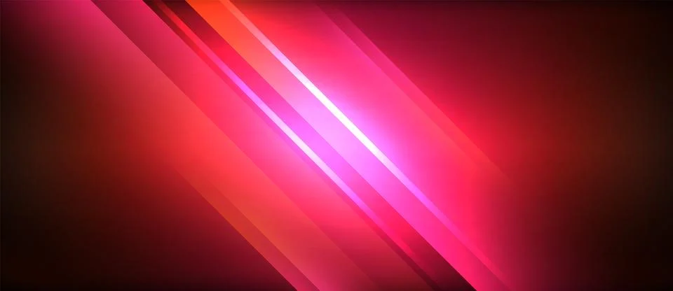 Neon glowing circle rays, light round lines in the dark, planet style neon wave Stock Illustration