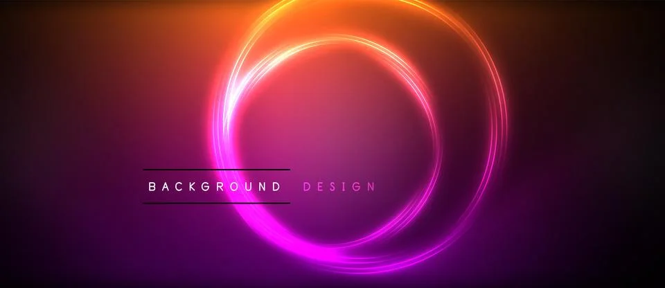Neon glowing circle rays, light round lines in the dark, planet style neon wave Illustrazione stock