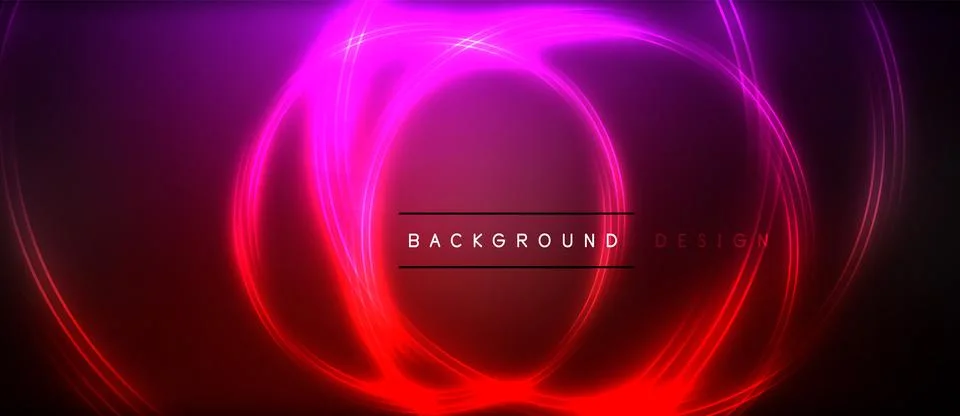 Neon glowing circle rays, light round lines in the dark, planet style neon wave Stock Illustration